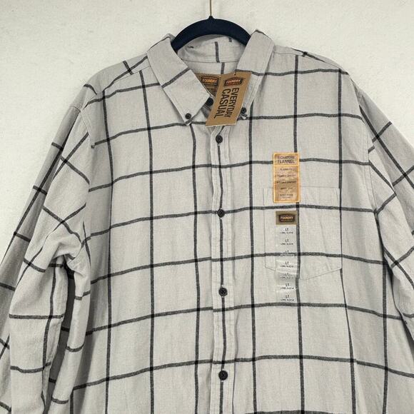 Foundry Signature Flannel Shirt Size LT Gray Plaid Cotton Classic Fit Button Up - Picture 2 of 11